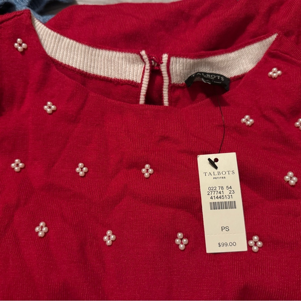 Talbots Vibrant Red Sweater with Pearl Accents - Picture 2 of 4
